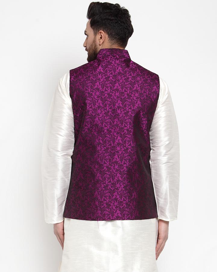 Jompers Men Purple-Coloured & Black Woven Design Nehru Jacket
