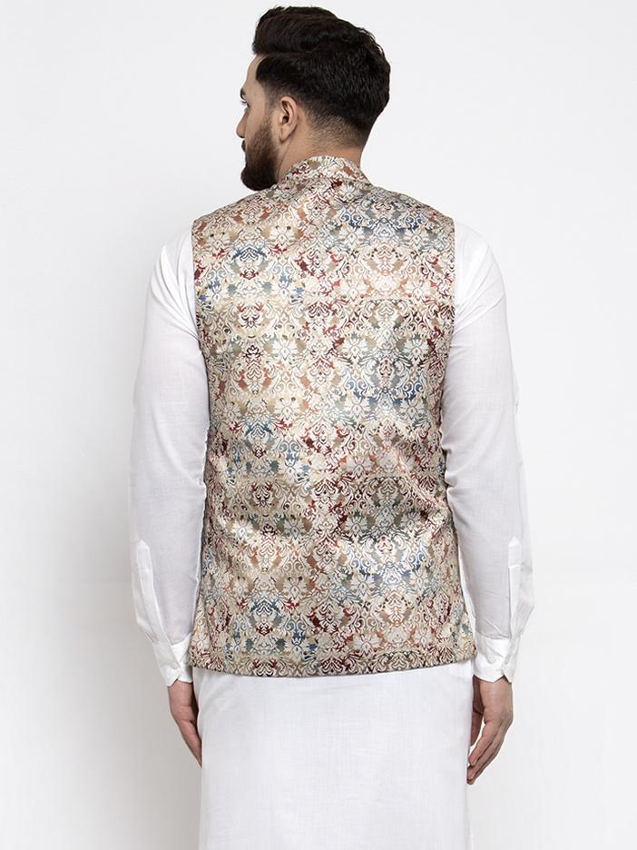 Jompers Men Multicolored Printed Satin Nehru Jacket