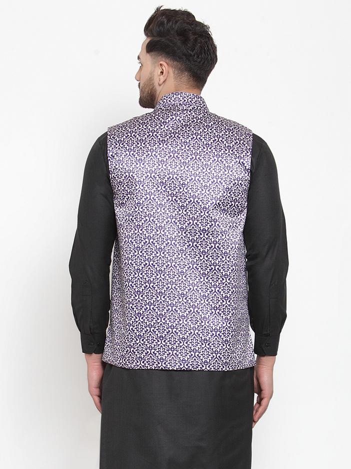 Jompers Men Purple Printed Satin Nehru Jacket