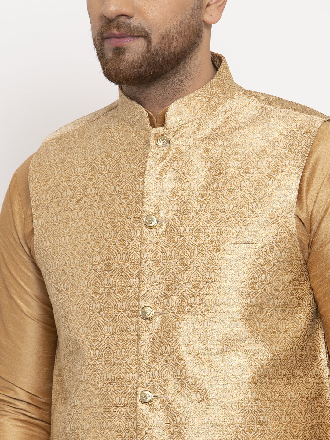 Jompers Men's Gold Woven Nehru Jacket