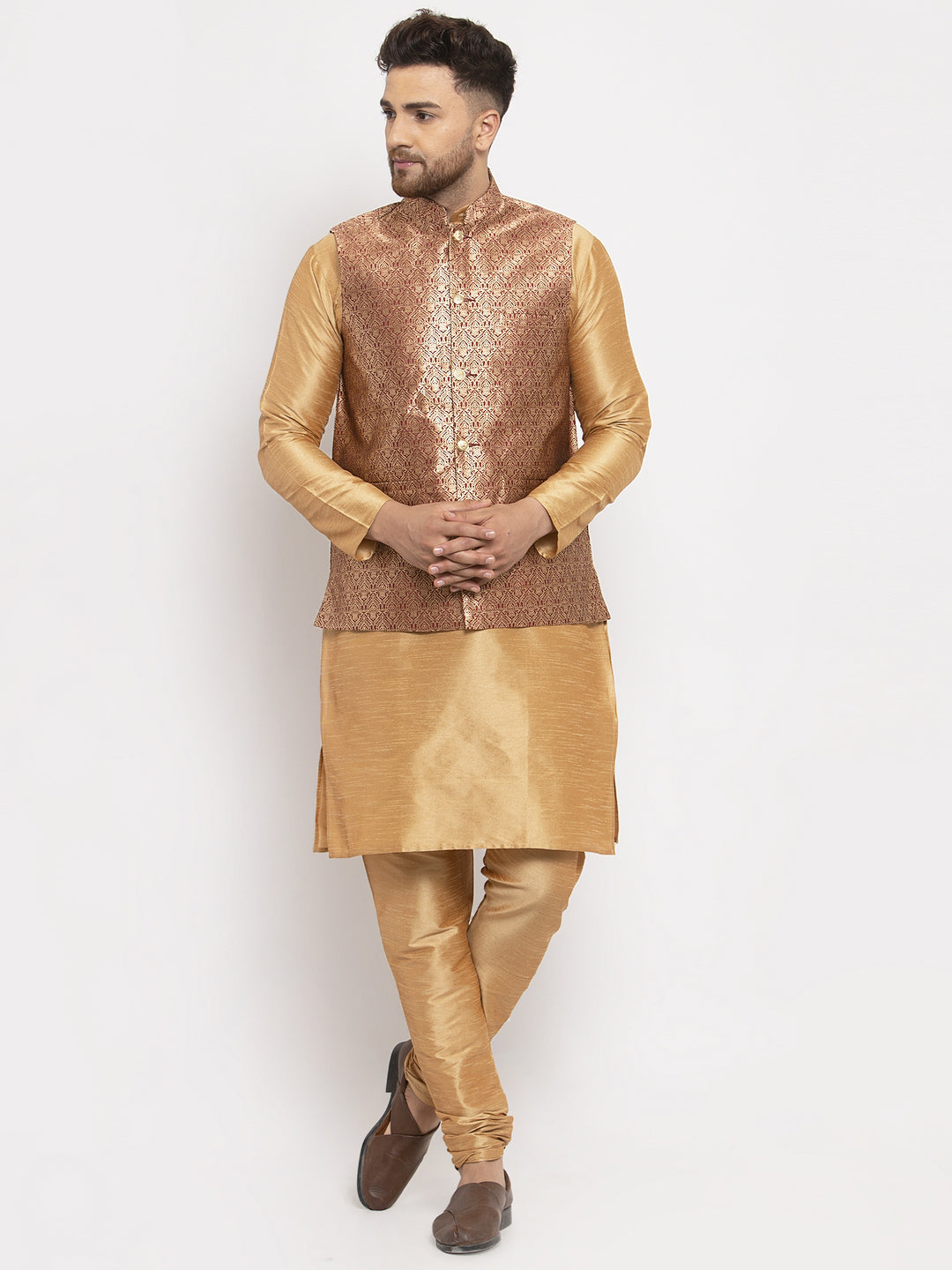 Jompers Men's Maroon Woven Nehru Jacket