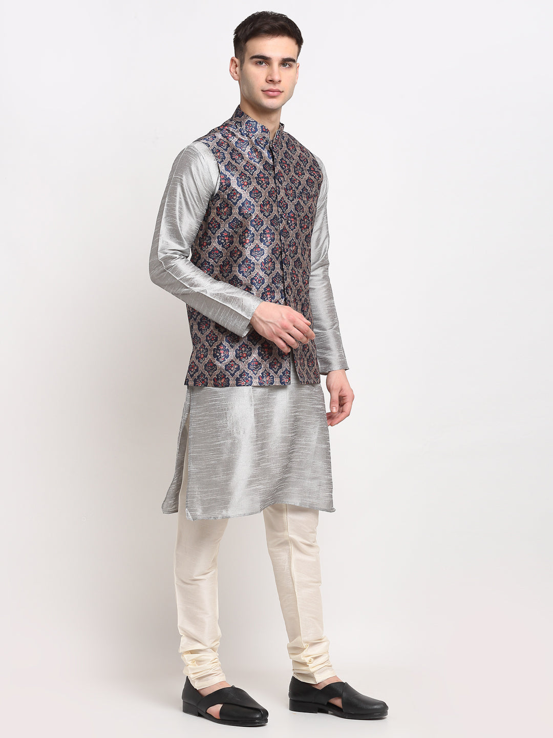 Jompers Men's Grey Digital Printed Grey Waistcoat