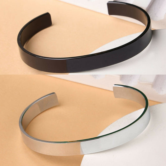 NVR Men's Set of 2 Black & Silver Stainless Steel Cuff Bracelet - Grab2buy