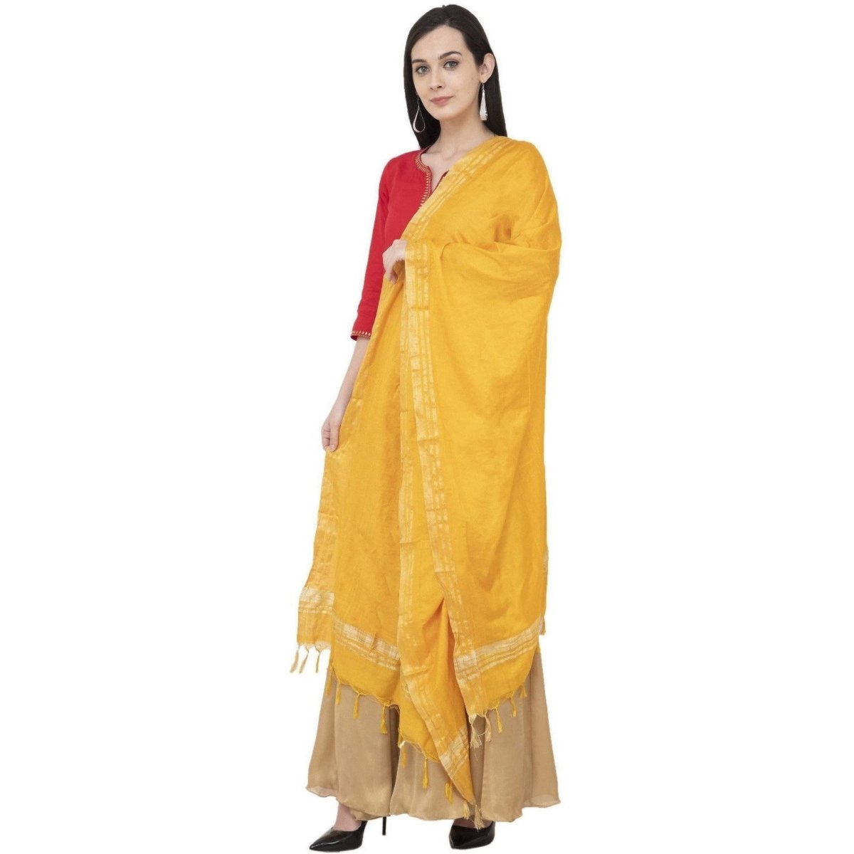 A R Silk Golden Border Regular Dupatta Color Yellow Dupatta or Chunni 