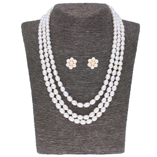 J Pearls 3 String Pearl Necklace - Real Pearl Jewelry - Grab2buy
