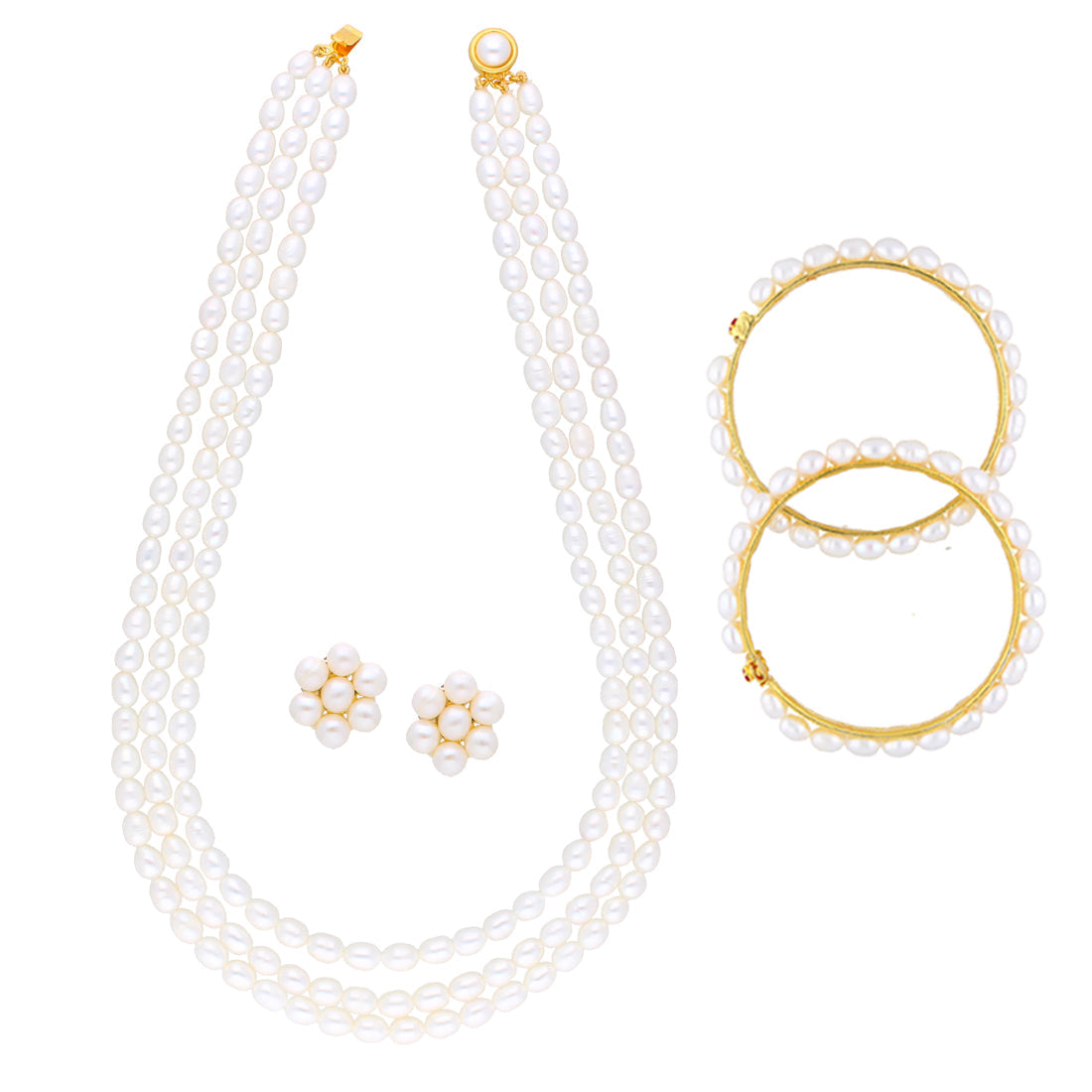 J Pearls 3 String Pearl Necklace - Real Pearl Jewelry - Grab2buy