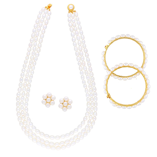 J Pearls 3 String Pearl Necklace - Real Pearl Jewelry - Grab2buy