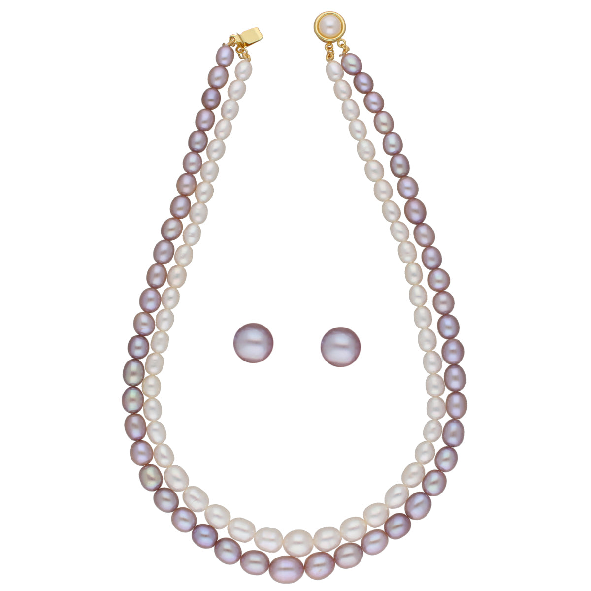 J Pearls Pahal 2 Lines Pearl Necklace Set - Real Pearl Jewelry - Grab2buy