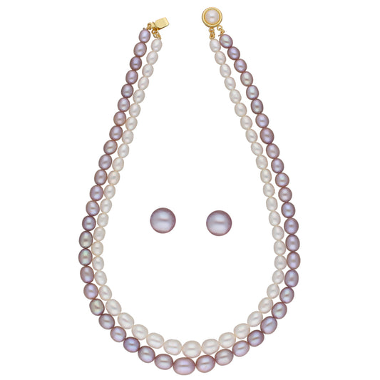 J Pearls Pahal 2 Lines Pearl Necklace Set - Real Pearl Jewelry - Grab2buy