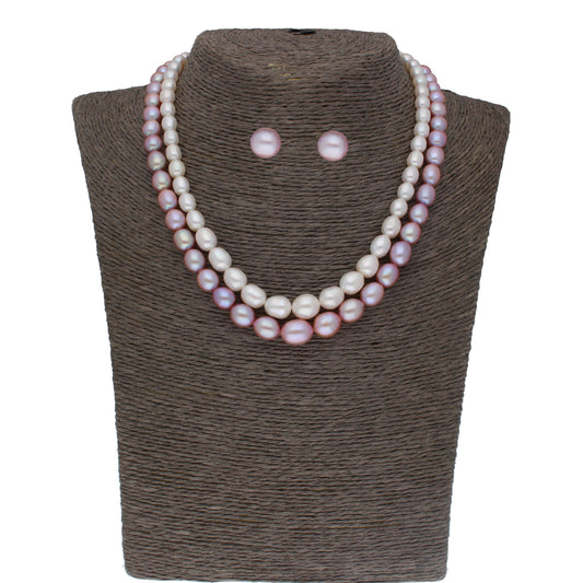 J Pearls Pahal 2 Lines Pearl Necklace Set - Real Pearl Jewelry - Grab2buy
