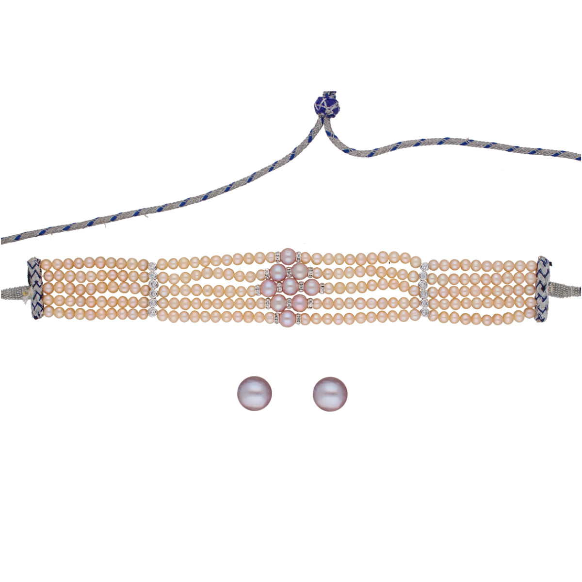 J Pearls Jaahnavi 5 Lines Round Pearl Choker - Real Pearl Jewelry - Grab2buy