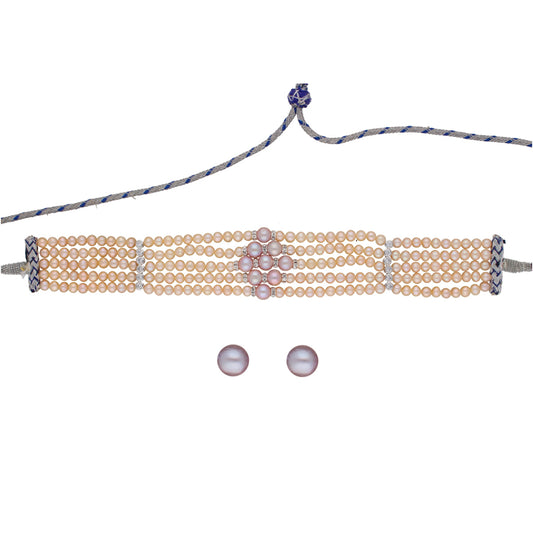 J Pearls Jaahnavi 5 Lines Round Pearl Choker - Real Pearl Jewelry - Grab2buy