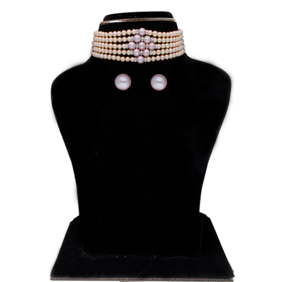 J Pearls Jaahnavi 5 Lines Round Pearl Choker - Real Pearl Jewelry - Grab2buy