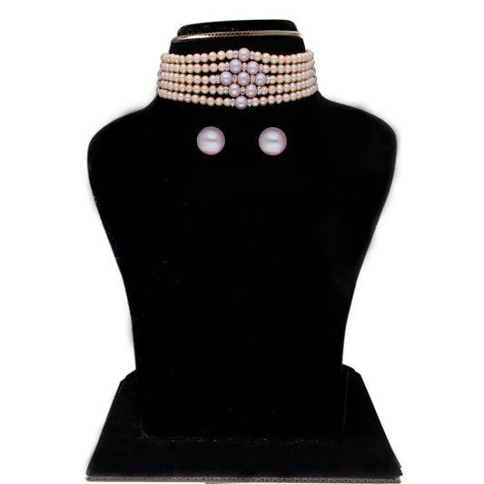 J Pearls Jaahnavi 5 Lines Round Pearl Choker - Real Pearl Jewelry - Grab2buy
