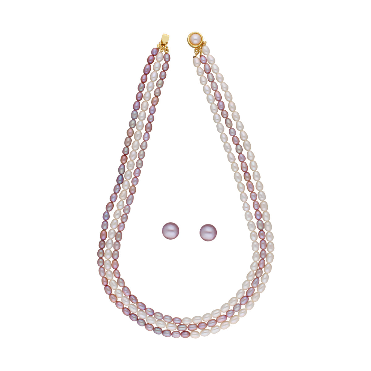 J Pearls Abhi 3 Lines Pearl Necklace Set - Real Pearl Jewelry - Grab2buy