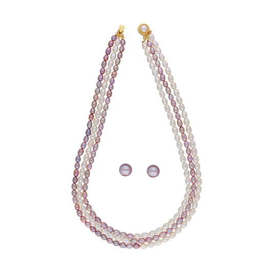 J Pearls Abhi 3 Lines Pearl Necklace Set - Real Pearl Jewelry - Grab2buy