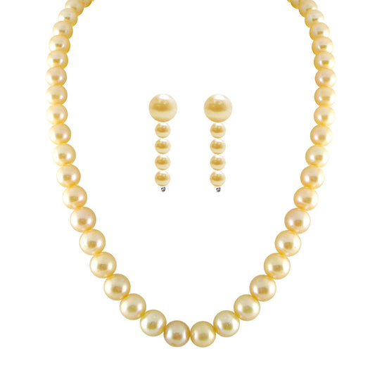 J Pearls Single Line Peach Pearl Classic Set - Real Pearl Jewelry - Grab2buy