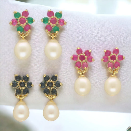 J Pearls Colourful Combo Of 3Pair Earrings