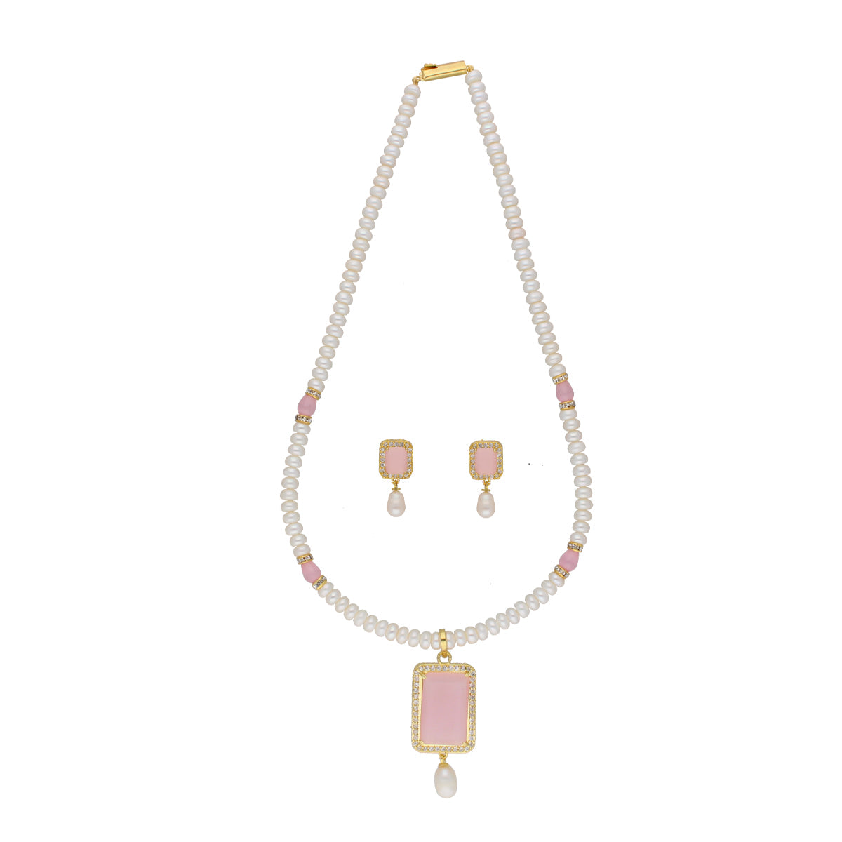 J Pearls Anahita 1 Line Square Pearl Set - Real Pearl Jewelry - Grab2buy
