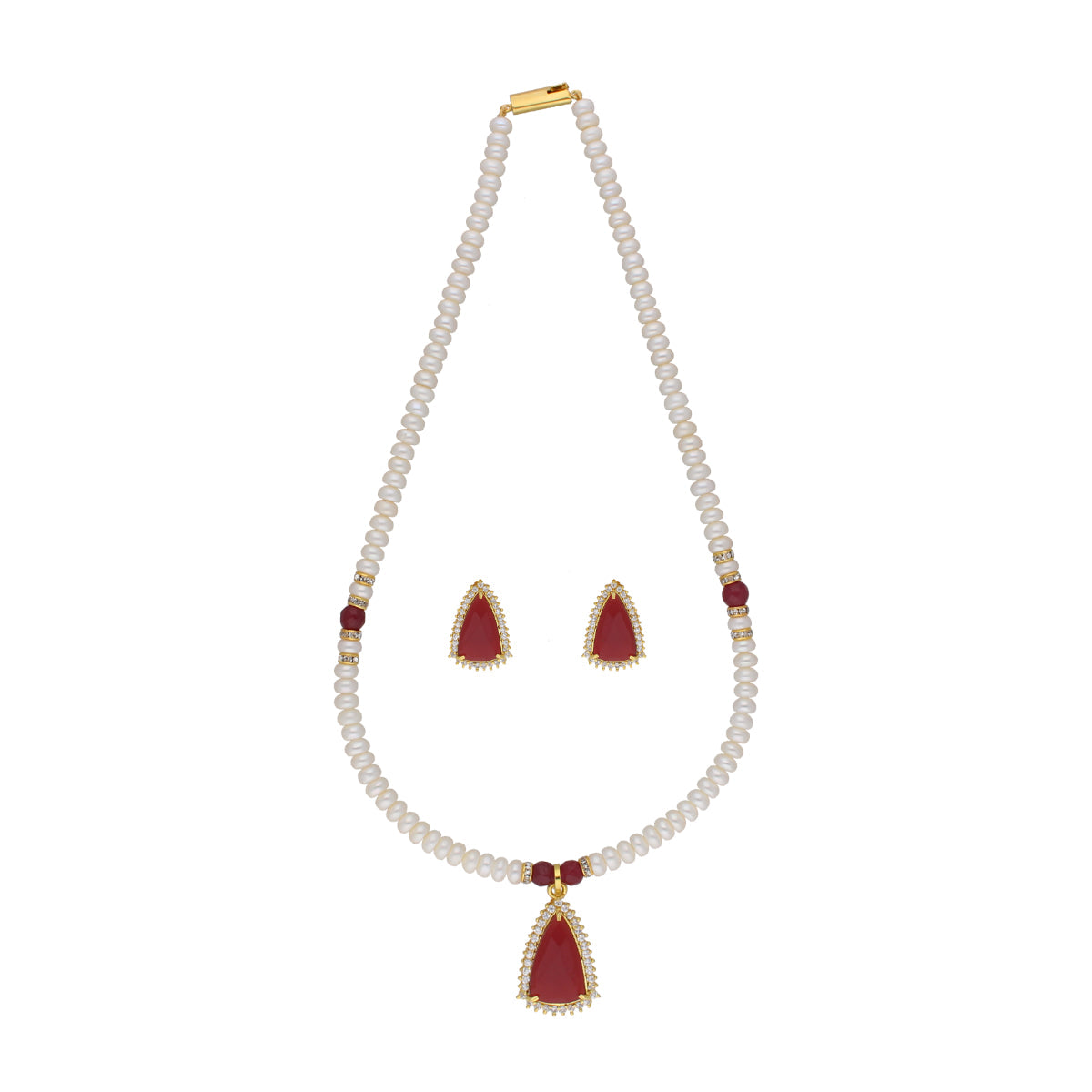 J Pearls Abeedha 1 Line Button Pearl Set - Real Pearl Jewelry - Grab2buy