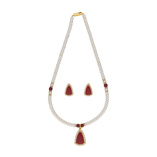 J Pearls Abeedha 1 Line Button Pearl Set - Real Pearl Jewelry - Grab2buy