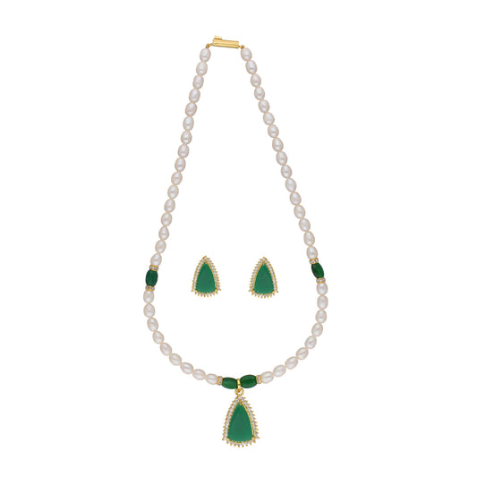 J Pearls Saanvi 1 Line Oval Pearl Set - Real Pearl Jewelry - Grab2buy
