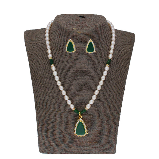 J Pearls Saanvi 1 Line Oval Pearl Set - Real Pearl Jewelry - Grab2buy