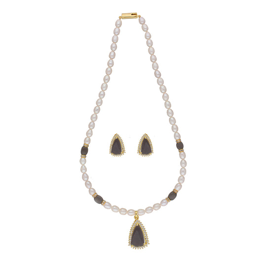 J Pearls Riya 1 Line Oval Pearl Set - Real Pearl Jewelry - Grab2buy