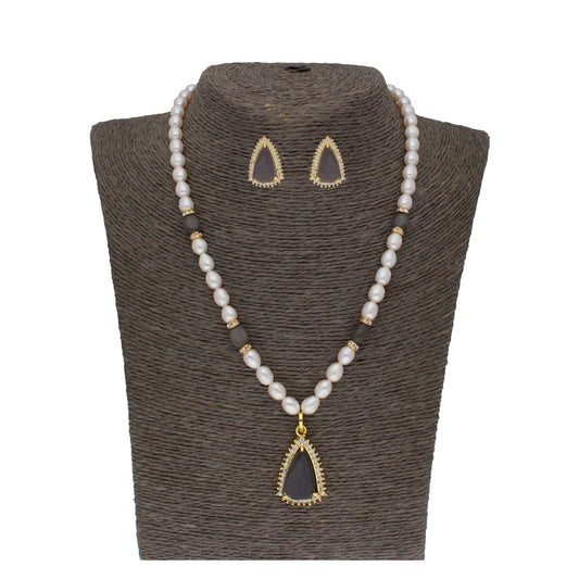 J Pearls Riya 1 Line Oval Pearl Set - Real Pearl Jewelry - Grab2buy