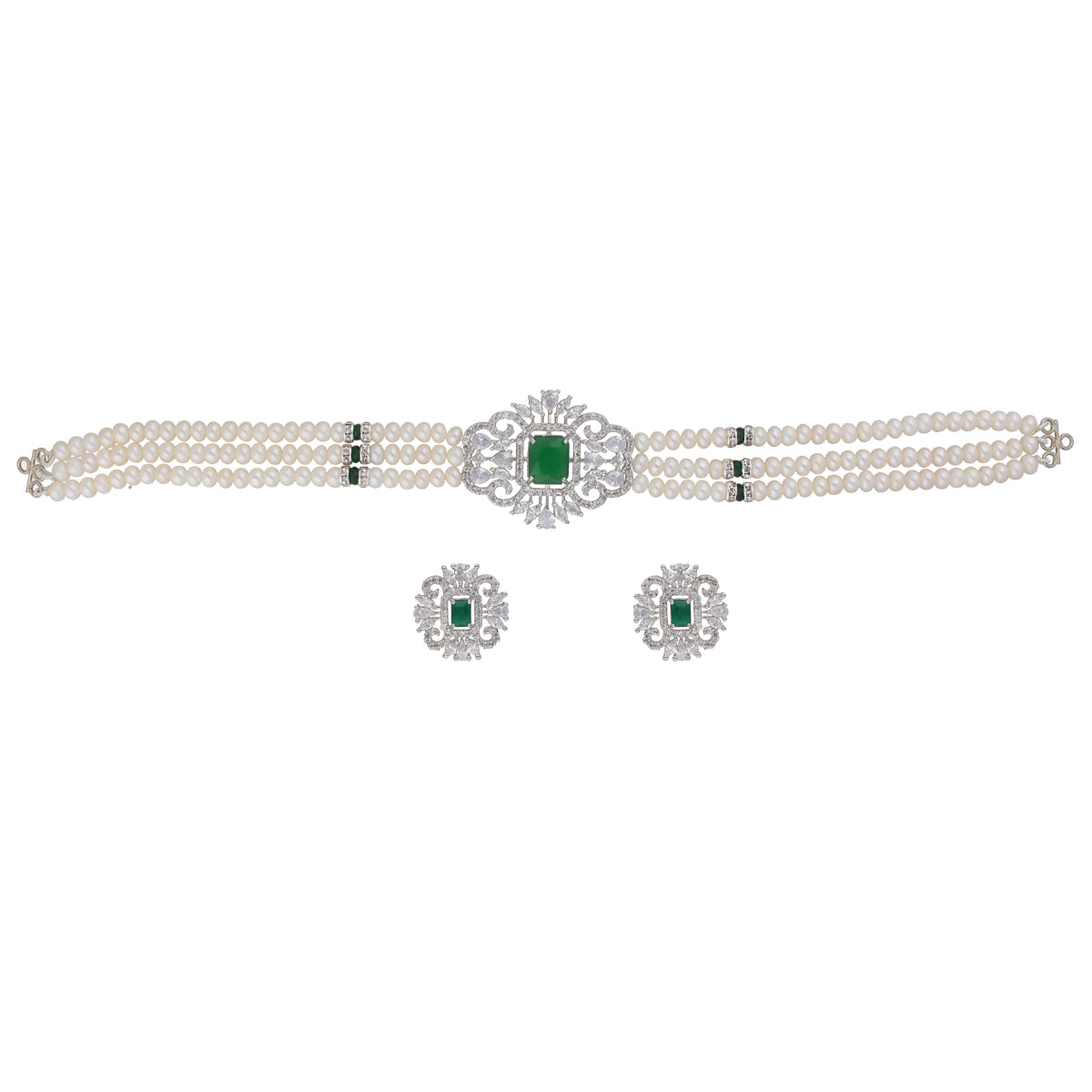 J Pearls Fatema 3 Lines Button Choker Set - Real Pearl Jewelry - Grab2buy