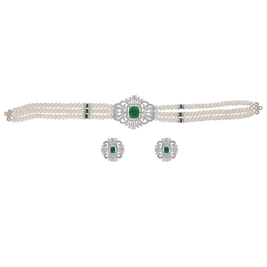 J Pearls Fatema 3 Lines Button Choker Set - Real Pearl Jewelry - Grab2buy