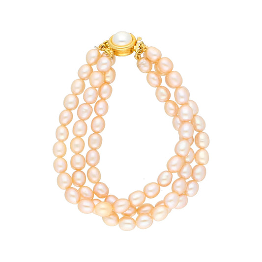 J Pearls 3 Line Fancy Pearl Bracelet - Real Pearl Jewelry - Grab2buy