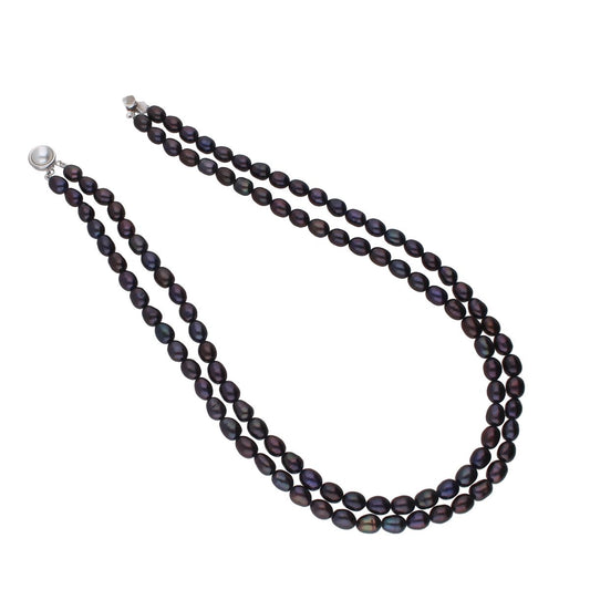 J Pearls 2 Line Black Oval Pearl Set - Real Pearl Jewelry - Grab2buy