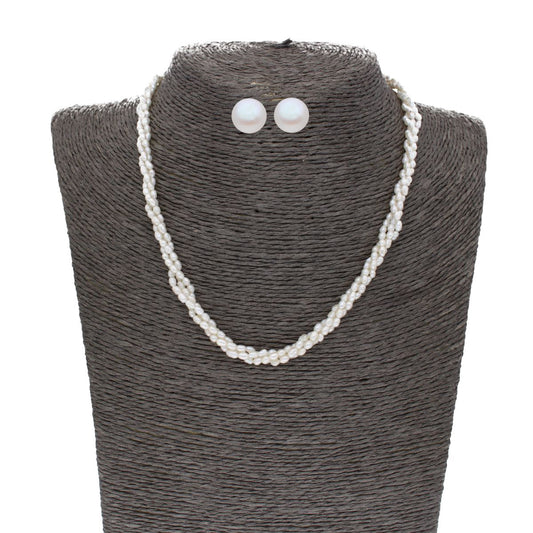 J Pearls Anna 3 Lines Rice Pearl Set