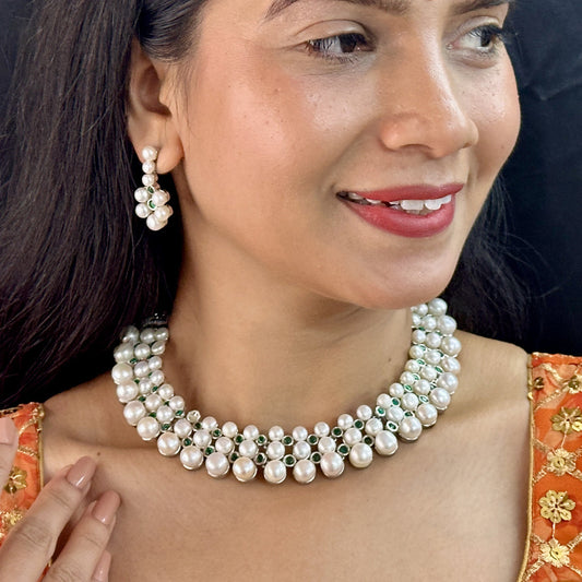 J Pearls Shimmering 3 line Pearl Necklace Set