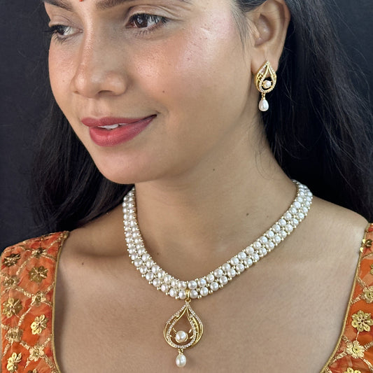 J Pearls Spectacular Dual Line Pearl Necklace Set
