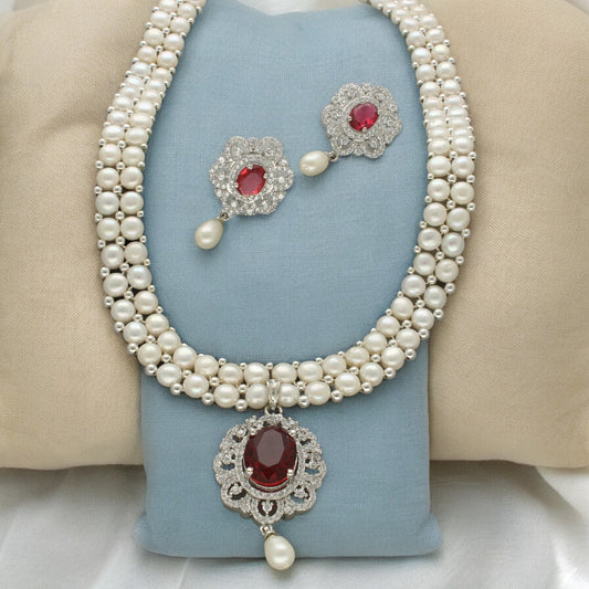 J Pearls Ravishing Dual Line Pearl Necklace Set