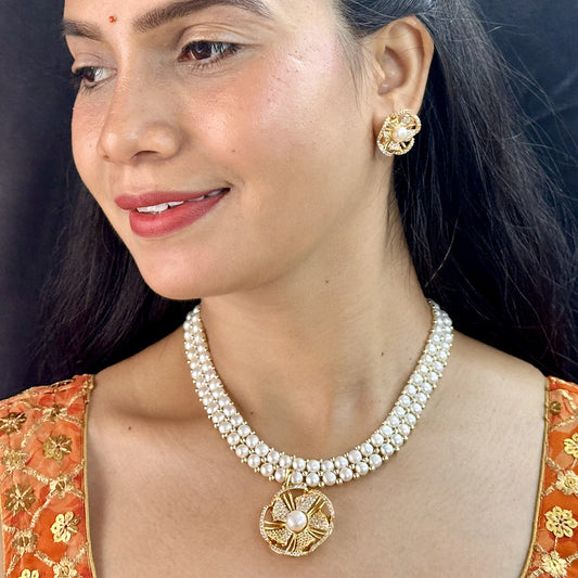 J Pearls Resplendent Dual Line Pearl Necklace Set