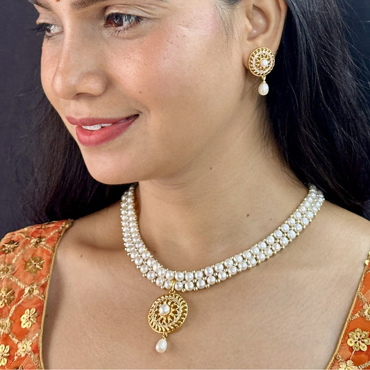 J Pearls Picturesque Dual Line Pearl Necklace Set