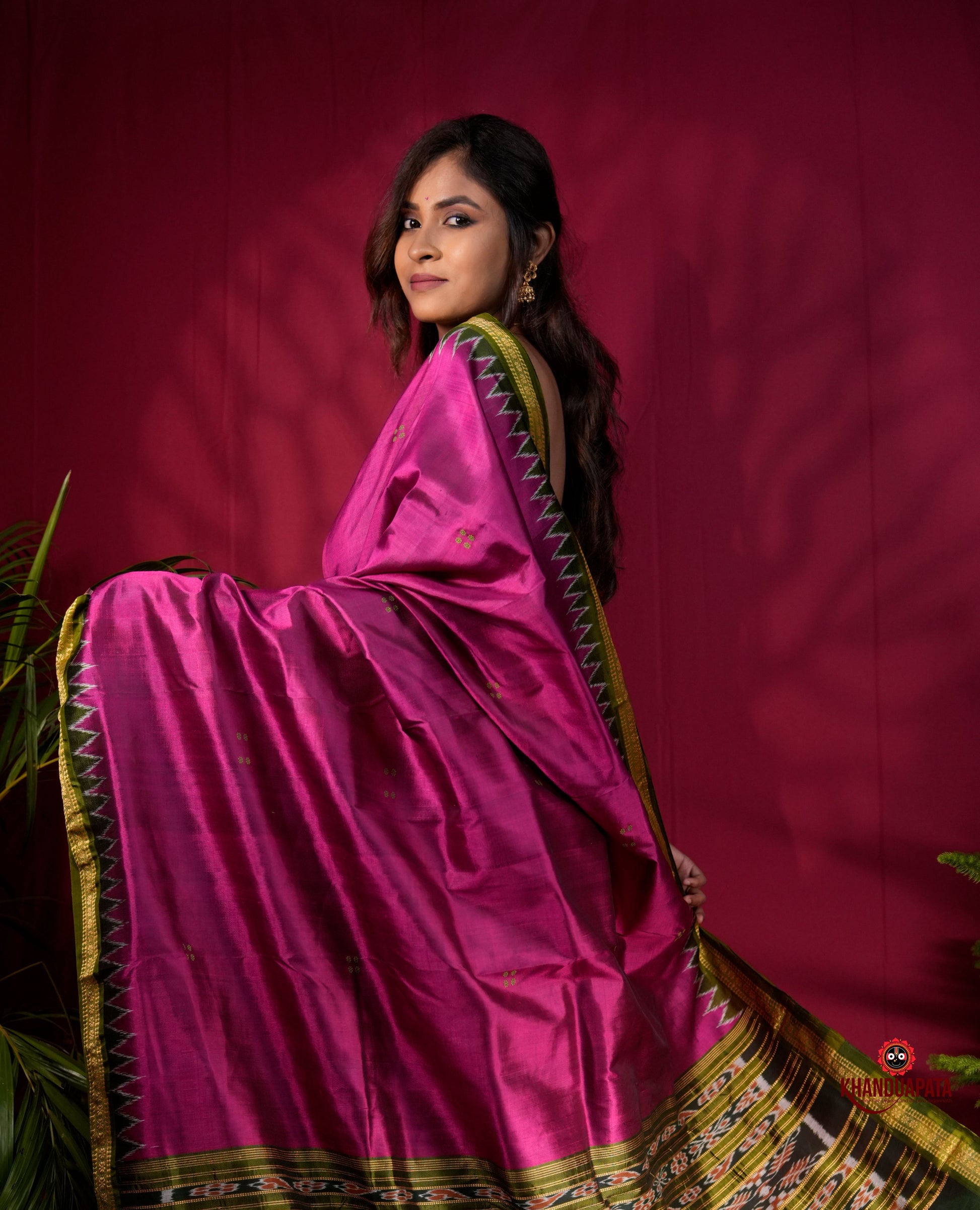 khanduapata Black & Purple Colour Dot Design Silk Saree For Women