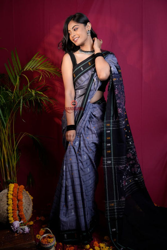 khanduapata Grey & Black Colour Body Design Cotton Saree For Women