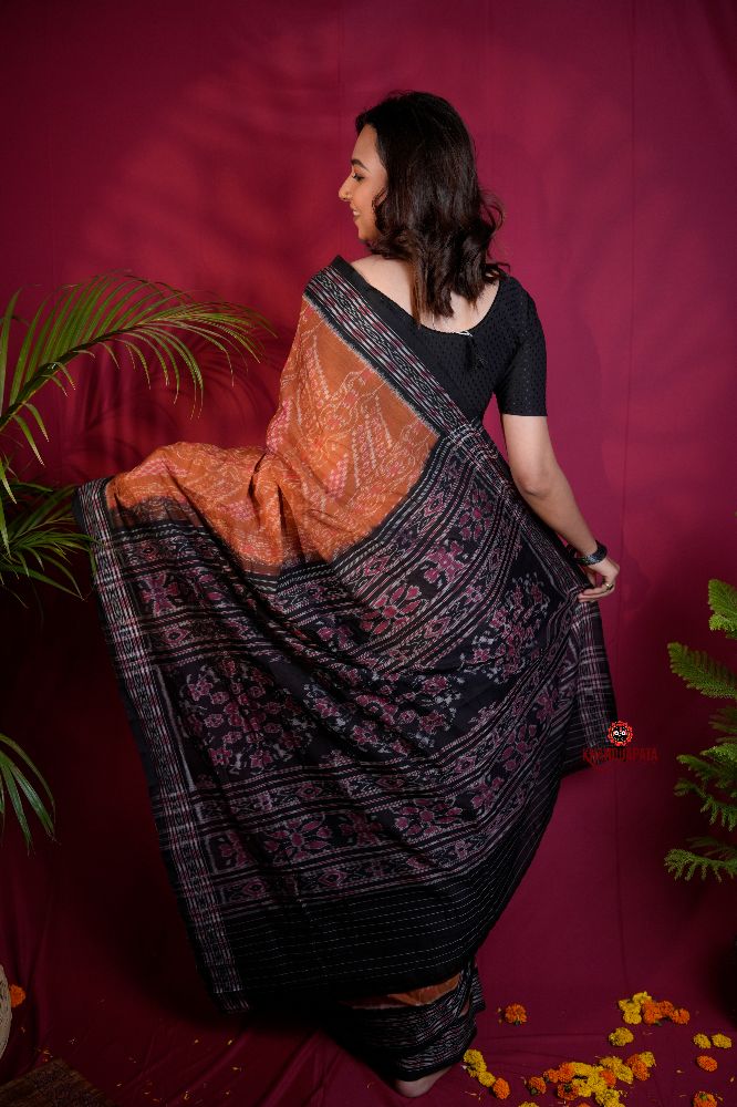 khanduapata Brown & Black Colour Body Design Cotton Saree For Women