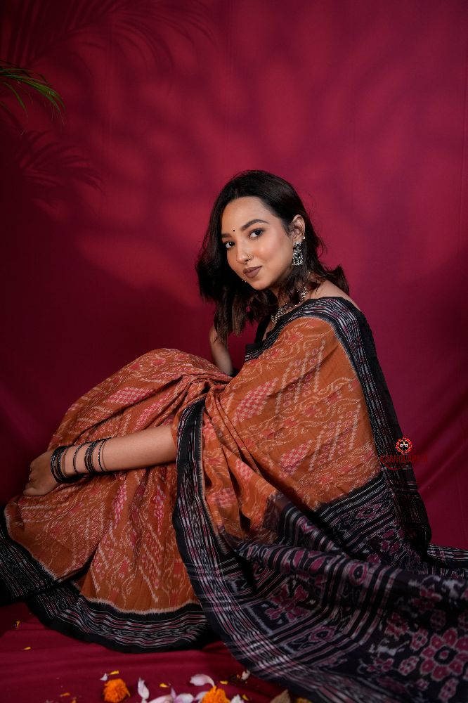 khanduapata Brown & Black Colour Body Design Cotton Saree For Women