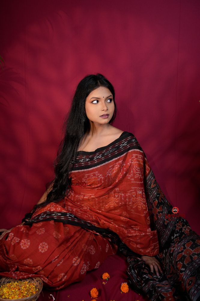 khanduapata Red & Black Colour Body Design Cotton Saree For Women
