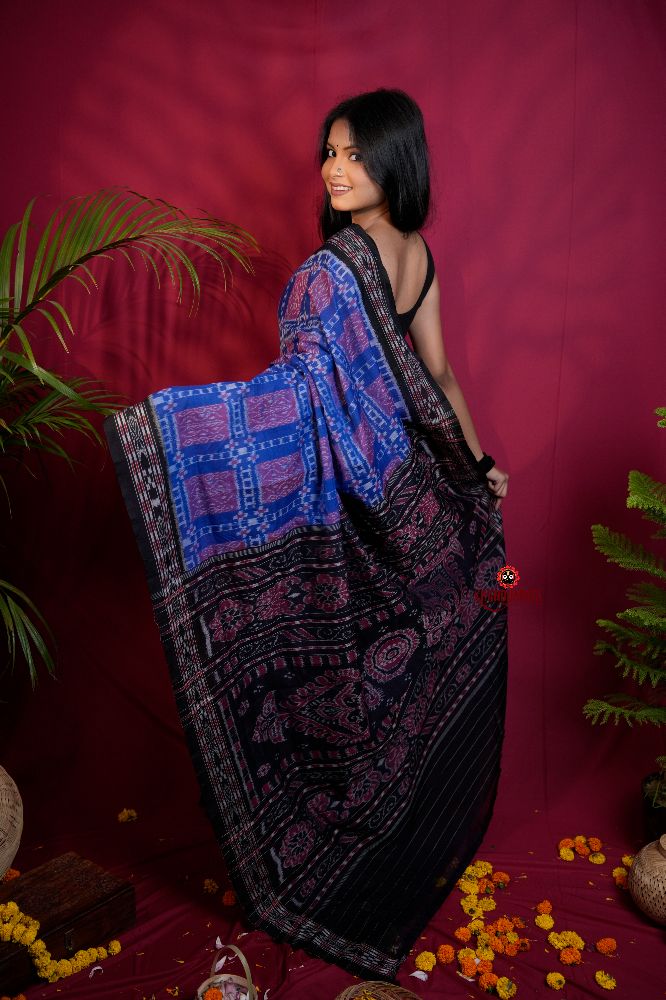 khanduapata Black & Blue Colour Body Design Cotton Saree For Women