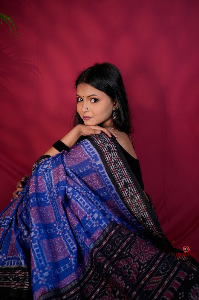 khanduapata Black & Blue Colour Body Design Cotton Saree For Women