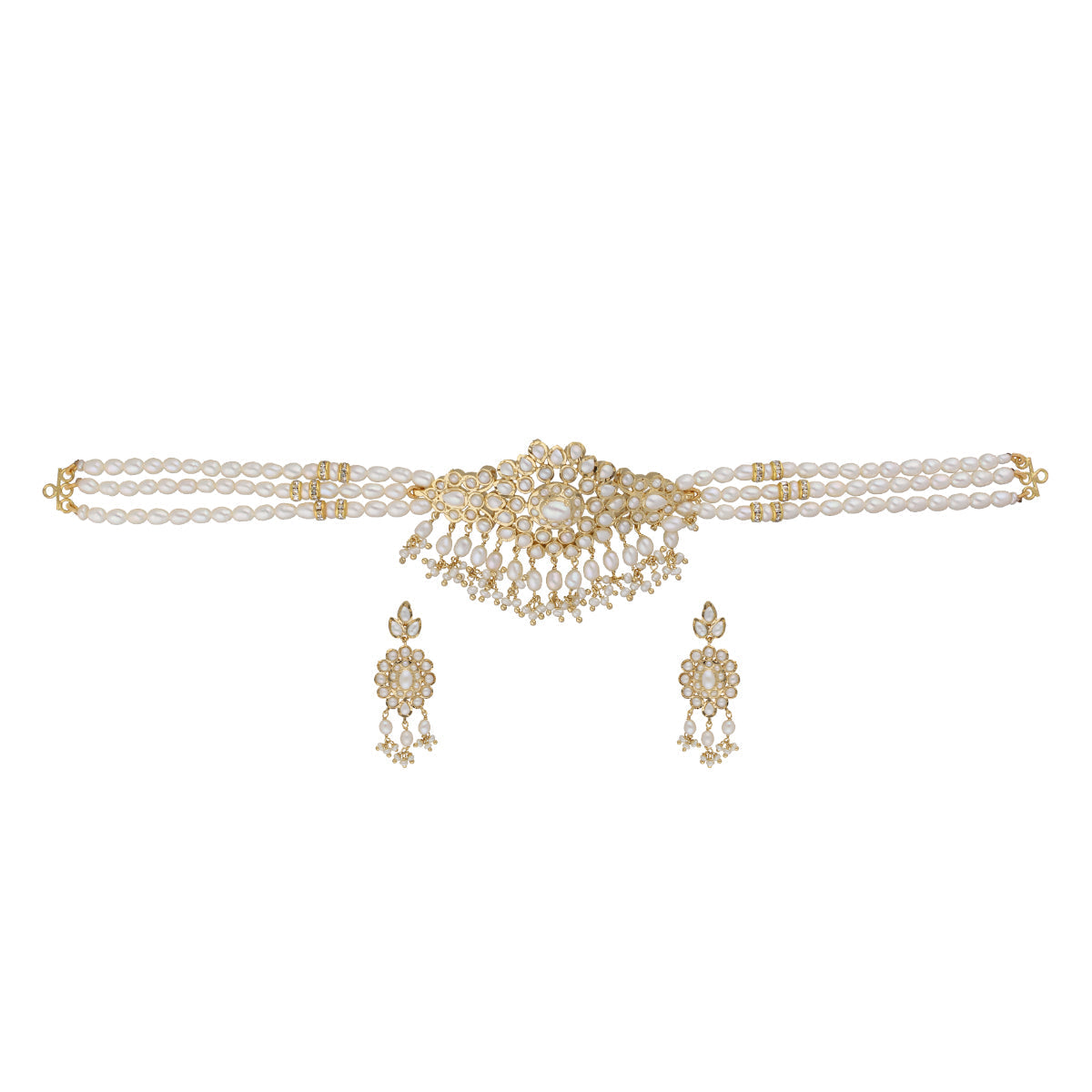 J Pearls Vansha 3 Lines Round Pearl Choker - Real Pearl Jewelry | Swadesiicart