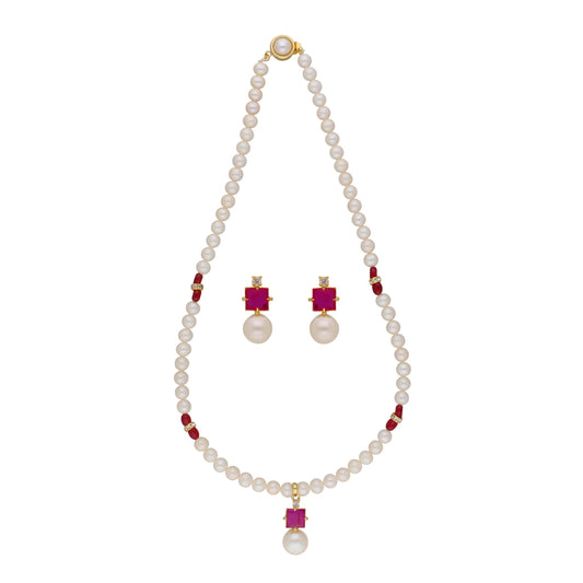 J Pearls Classic Red Pearl Pendant Set - Real Pearl Jewelry - Grab2buy