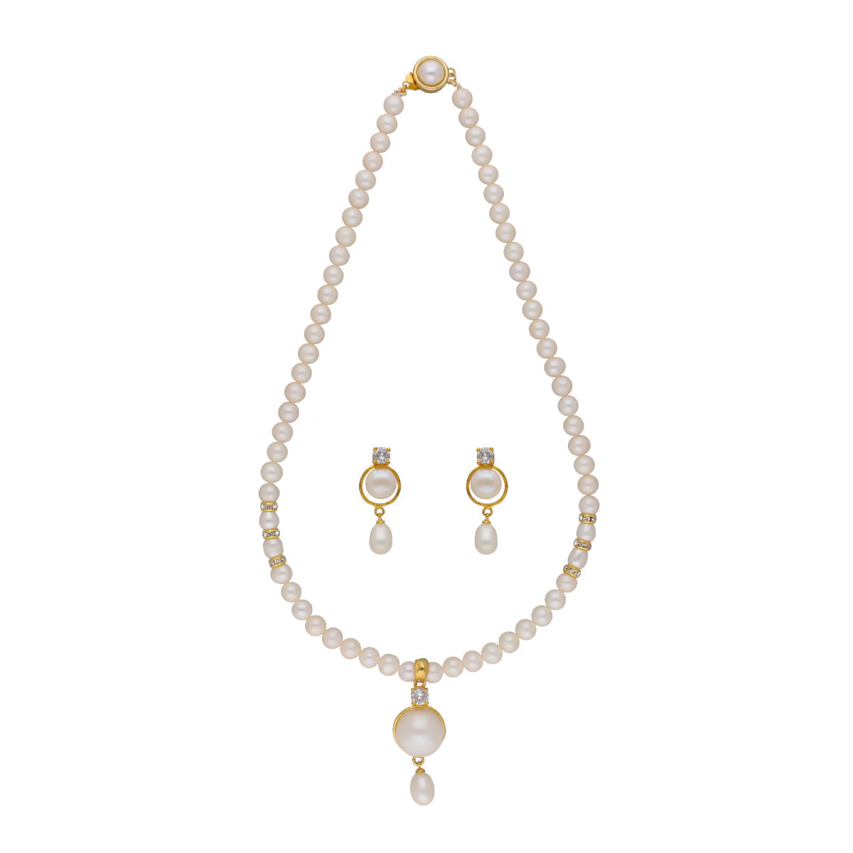 J Pearls Elegant Single Drop Pearl Set - Real Pearl Jewelry - Swadesiicart