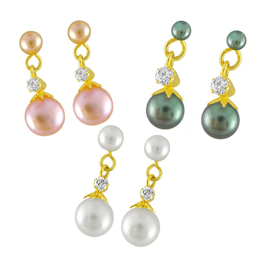 J Pearls Combo Of Three Earrings - Real Pearl Jewelry - Grab2buy